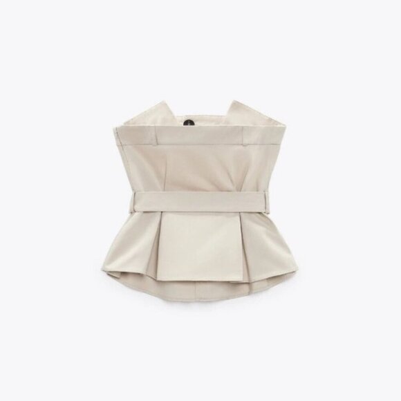ZARA WOMAN OFF-SHOULDER GABARDINE TOP WITH BELT LT BEIGE SIZE XS 3067/024/721 - Picture 6 of 6